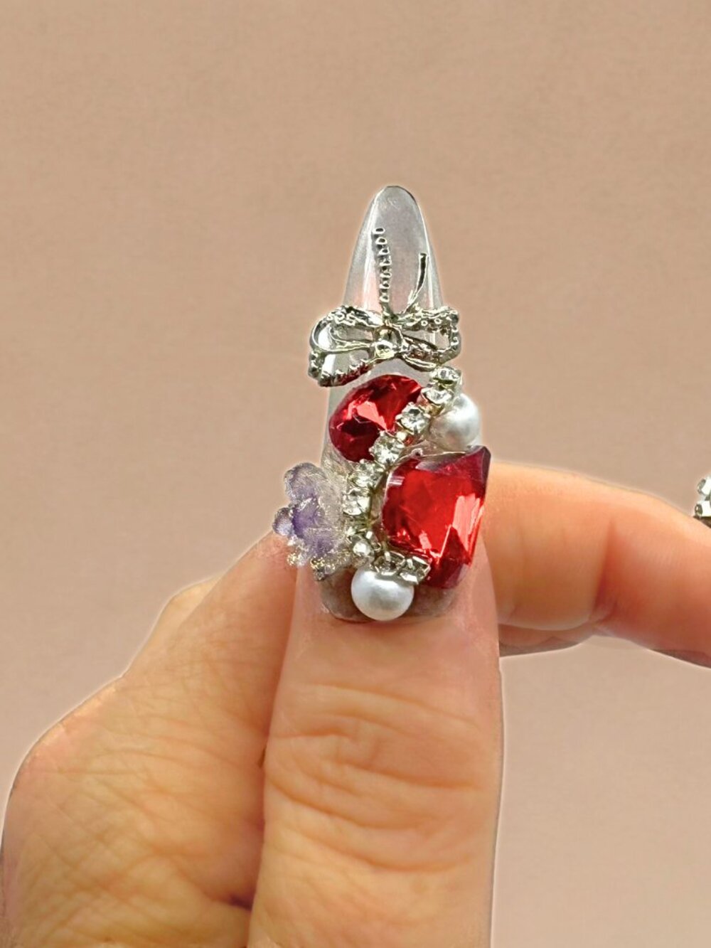 3D Glamourous Luxe Ruby Red Handmade Custom Press-On Nails